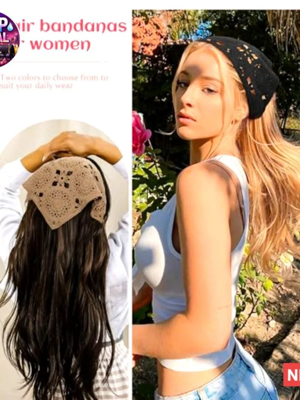 Floral Crochet Hair Bandanas Headscarf 2 PCS Daisy Headband Vintage Head